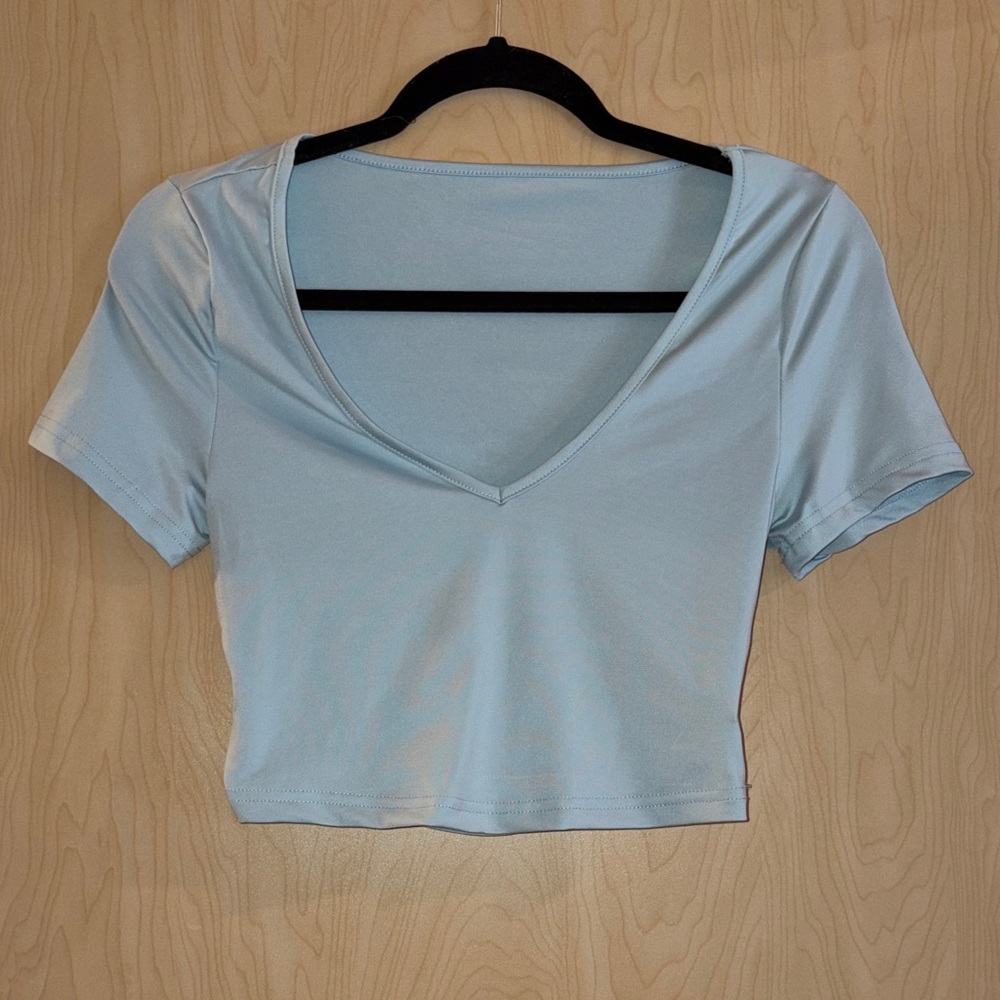 SHEIN Sky Blue V-Neck Crop Top